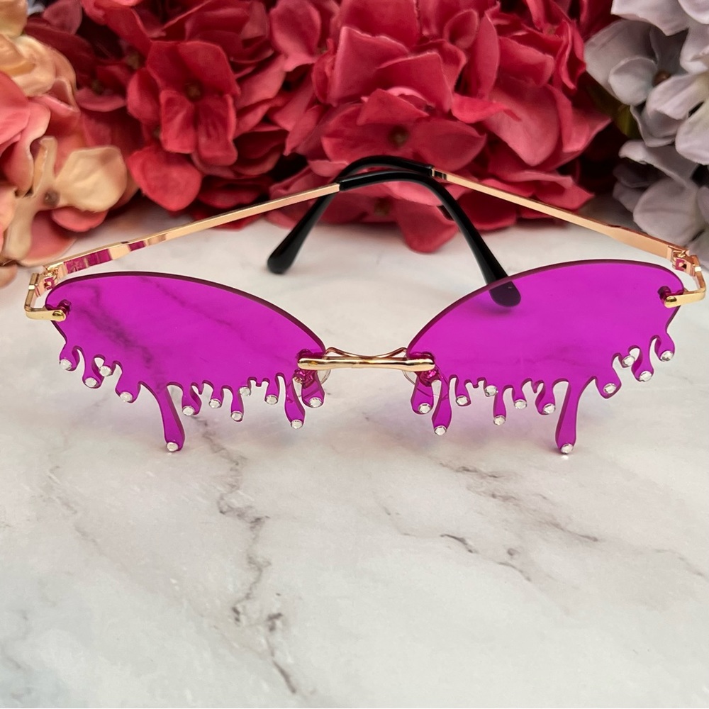 Steampunk Dripping Magenta Rimless Sunglasses with Crystals - Picture 8 of 16